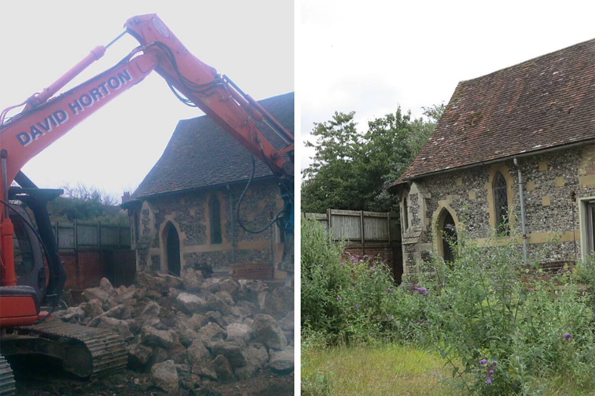 Demolition of the site in 2009 (left) and the site in 2020 (right)