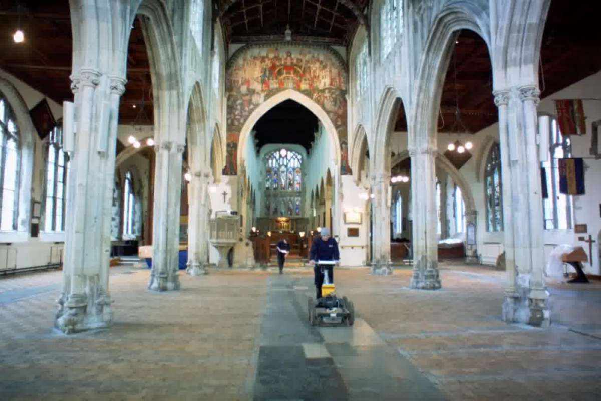Geophysical survey taking place within the current nave