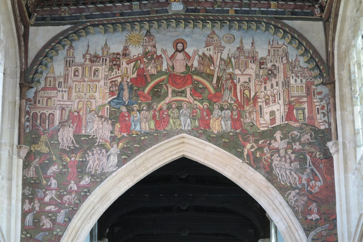 The famous late 15th century Doom Painting depicting the Day of Judgement with the present St Thomas's Church