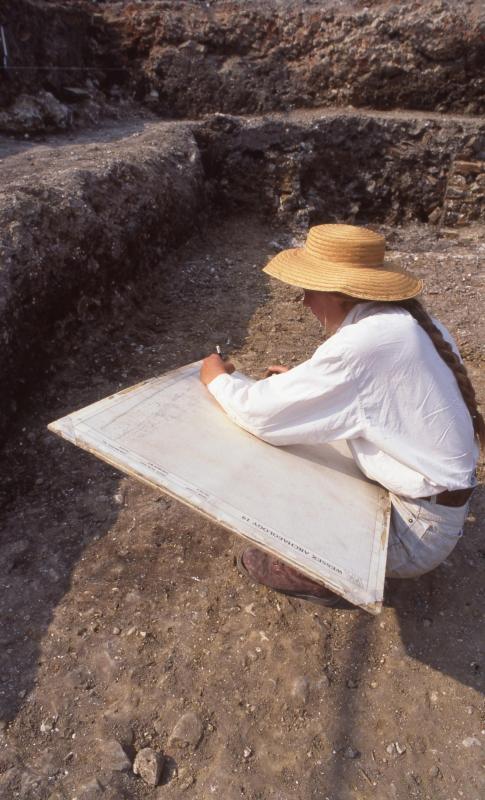 Detailed recording taking place during Wessex Archaeology's 1994 excavations