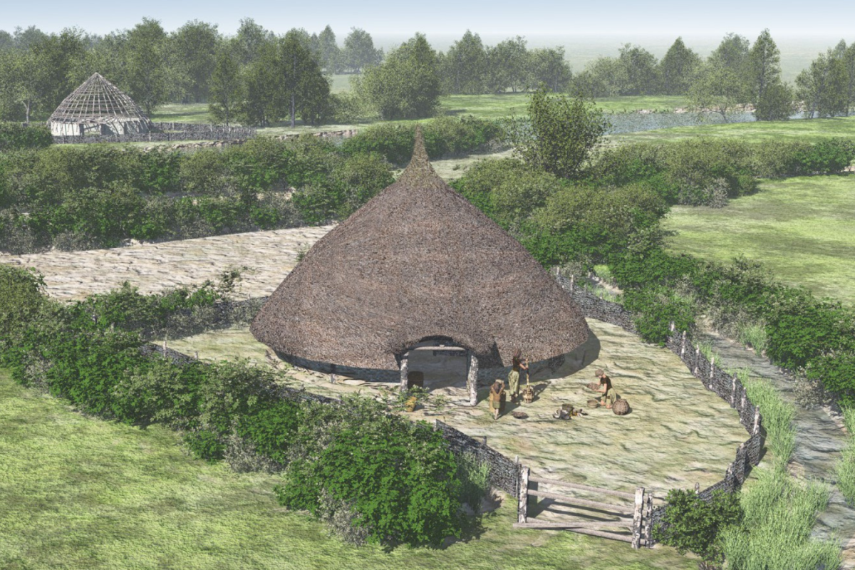 An artist's reconstruction of an Iron Age roundhouse
