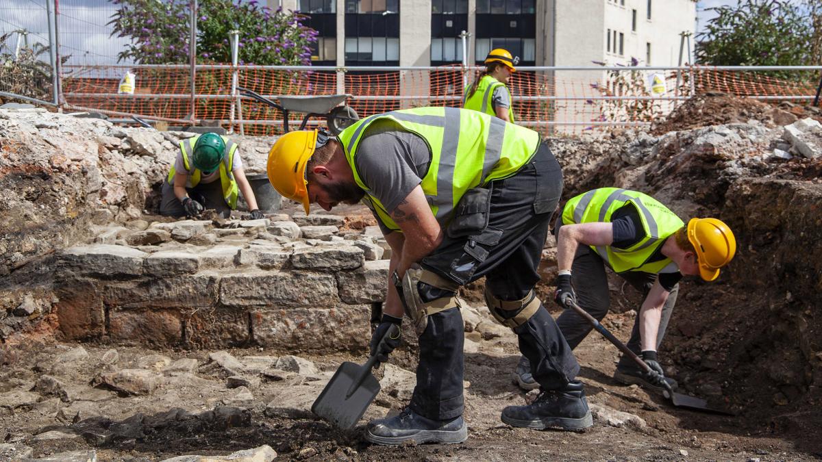 Archaeologists undertake excavations at site of Sheffield Castle in 2018