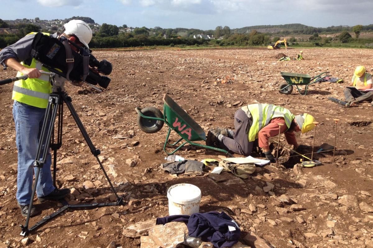 Filming work at Sherford during excavation work