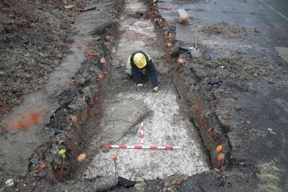 Archaeologist working in trench at former Salisbury Bus Station