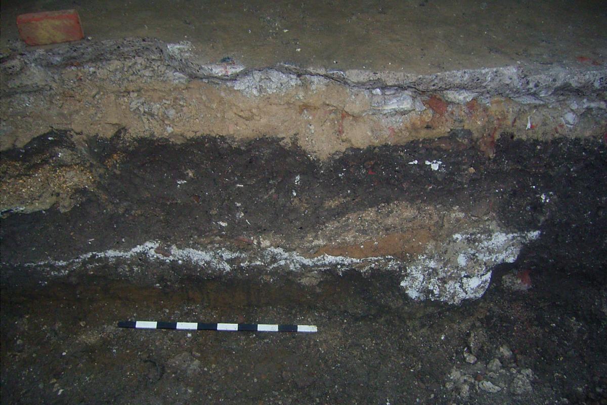 Possible medieval structural remains, viewed within the trench section