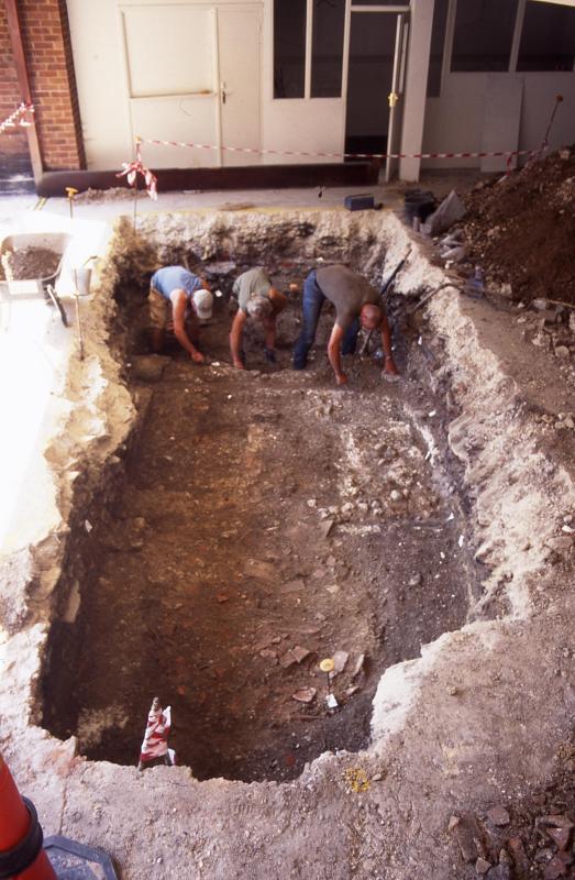 Archaeologists working in Trench 2 of the Greencroft Street excavations