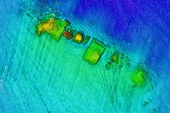 Multibeam sonar image of potential archaeology
