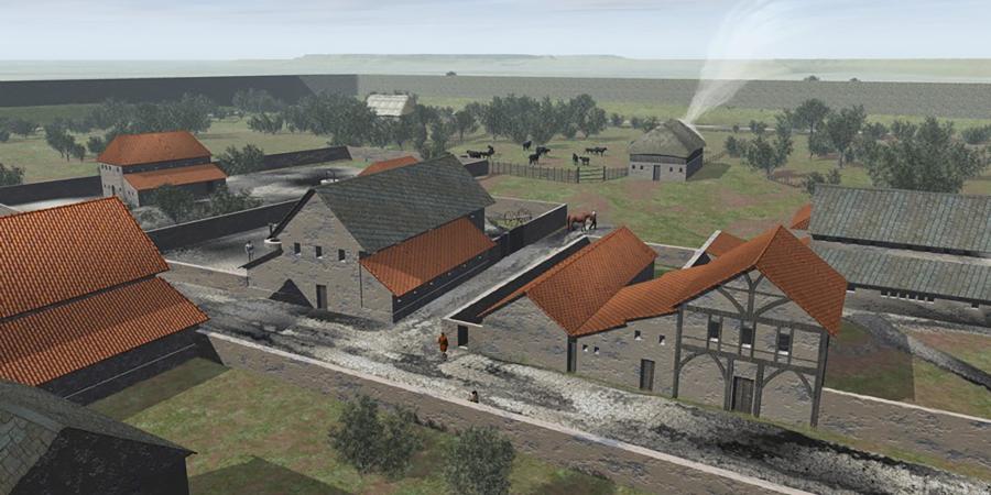 Reconstruction showing a street in Roman Durnovaria (Dorchester)