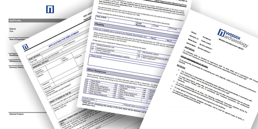 A selection of forms relating to job applications
