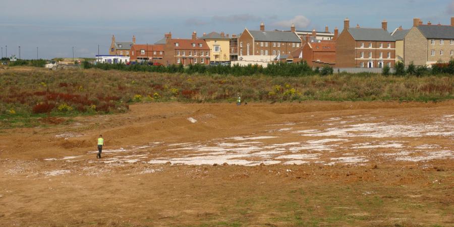 2007 excavation of Areas 4 and 5, with Poundbury development in background