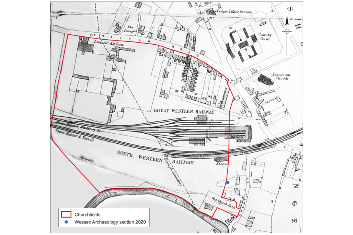 Map showing the extent of Churchfields and Victorian development