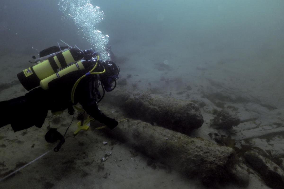 Canons being recorded underwater on the Drumbeg site