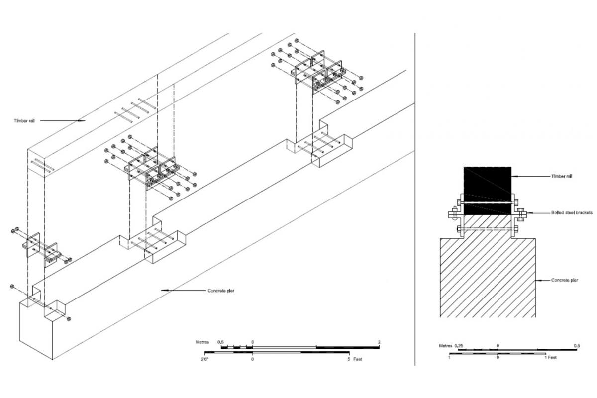 Detailed drawings of structural remains from the former D-Day landing craft maintenance facility