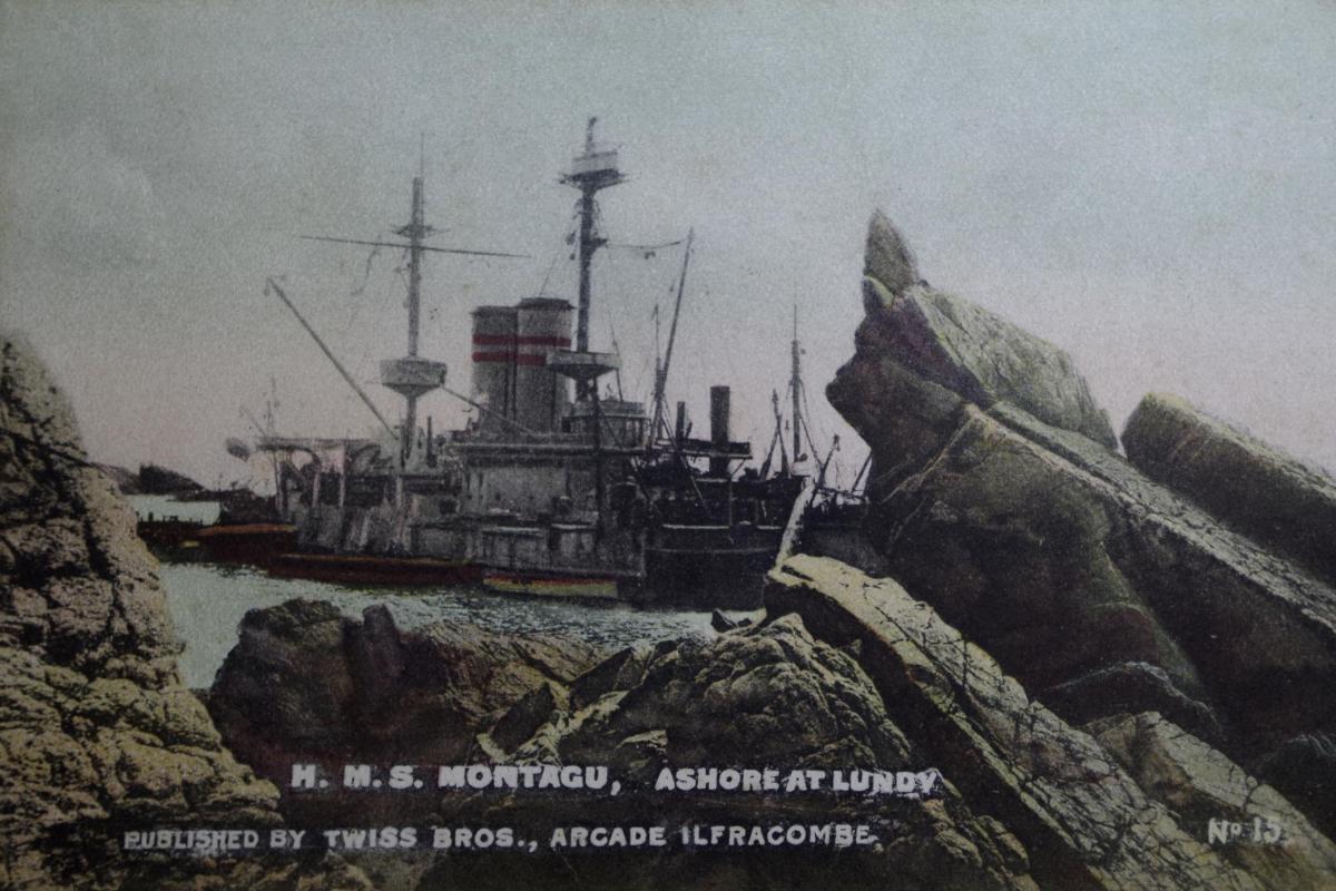 HMS Montagu shipwreck on the rocks at Lundy