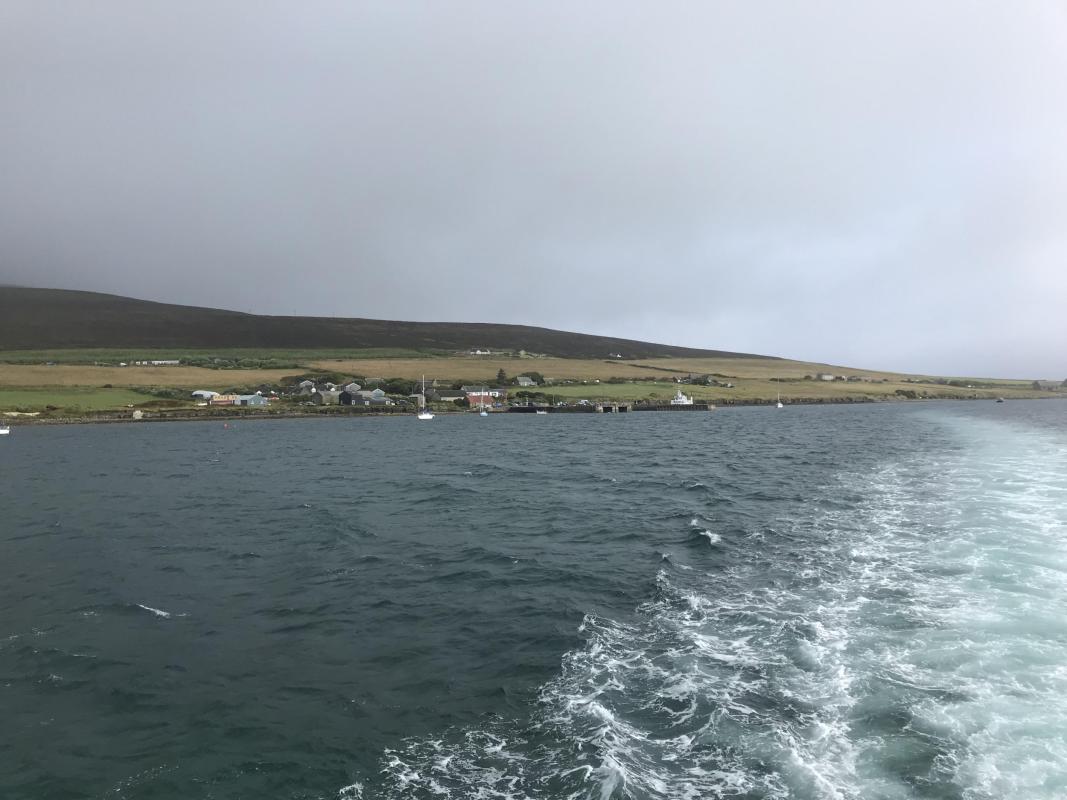 Ferry travels away from Rousay