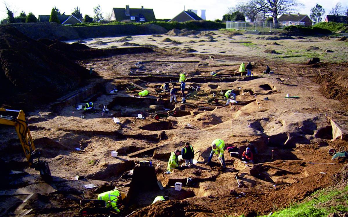 Mortuary Feature 2018 during excavation, from the north-east