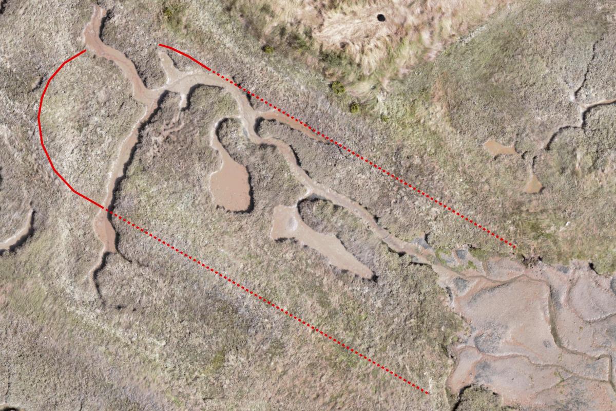 Annotated Multispectral UAV survey image showing the location of the original mud dock where HMS Beagle was most likely dismantled 