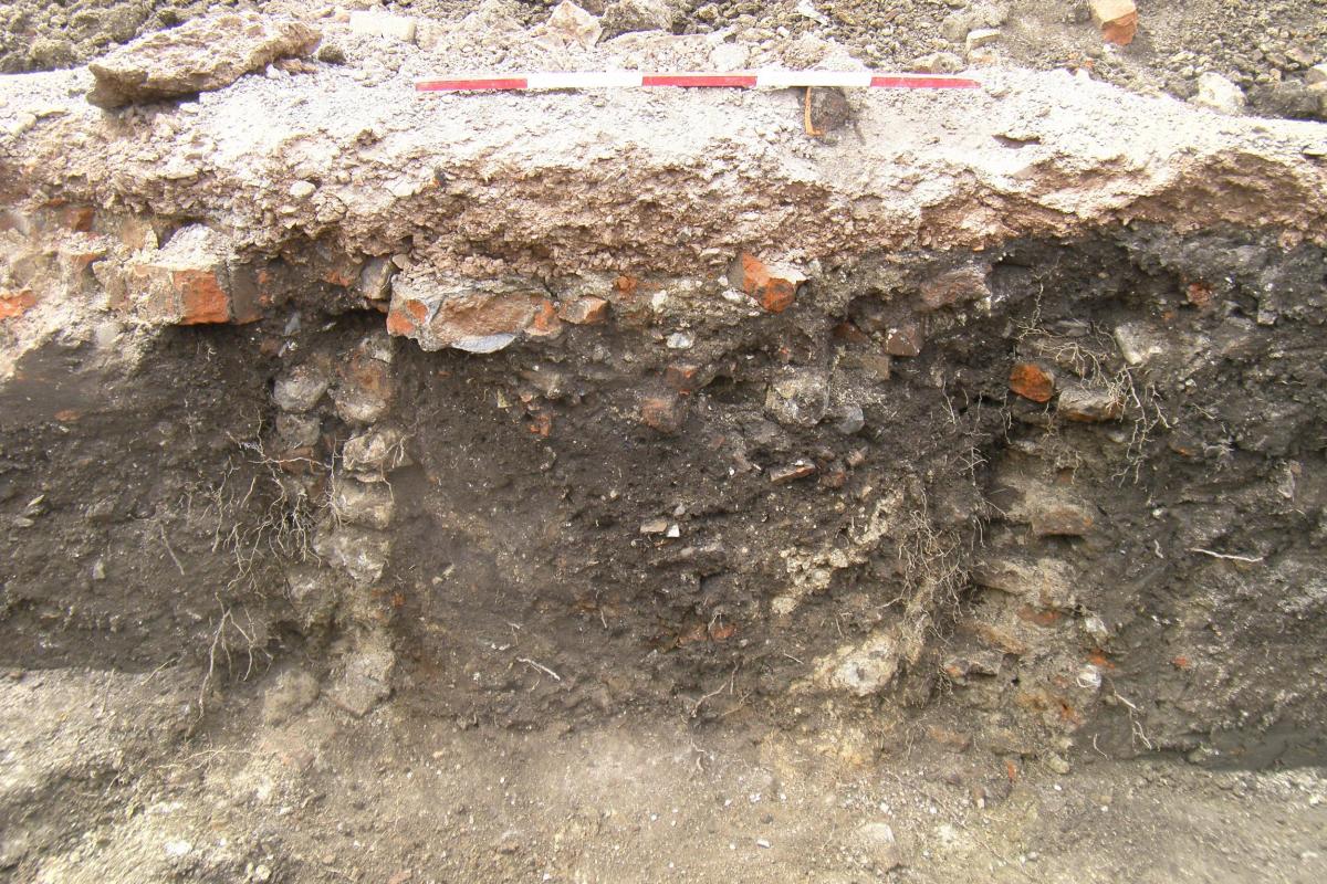Section of a trench showing a structure