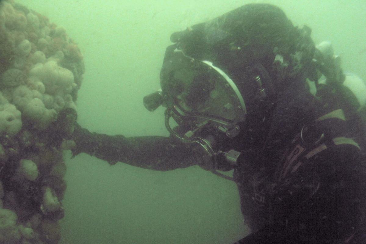 A diver on the wreck of the Resurgam