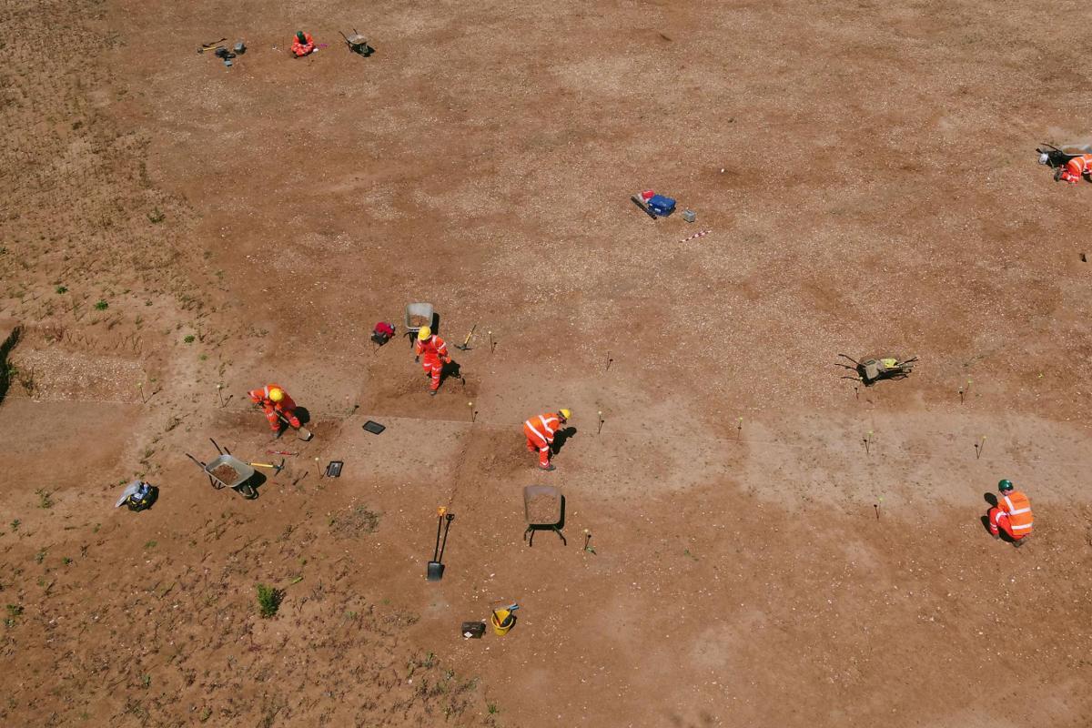 UAV image showing digging a causewayed enclosure at Datchet 2018
