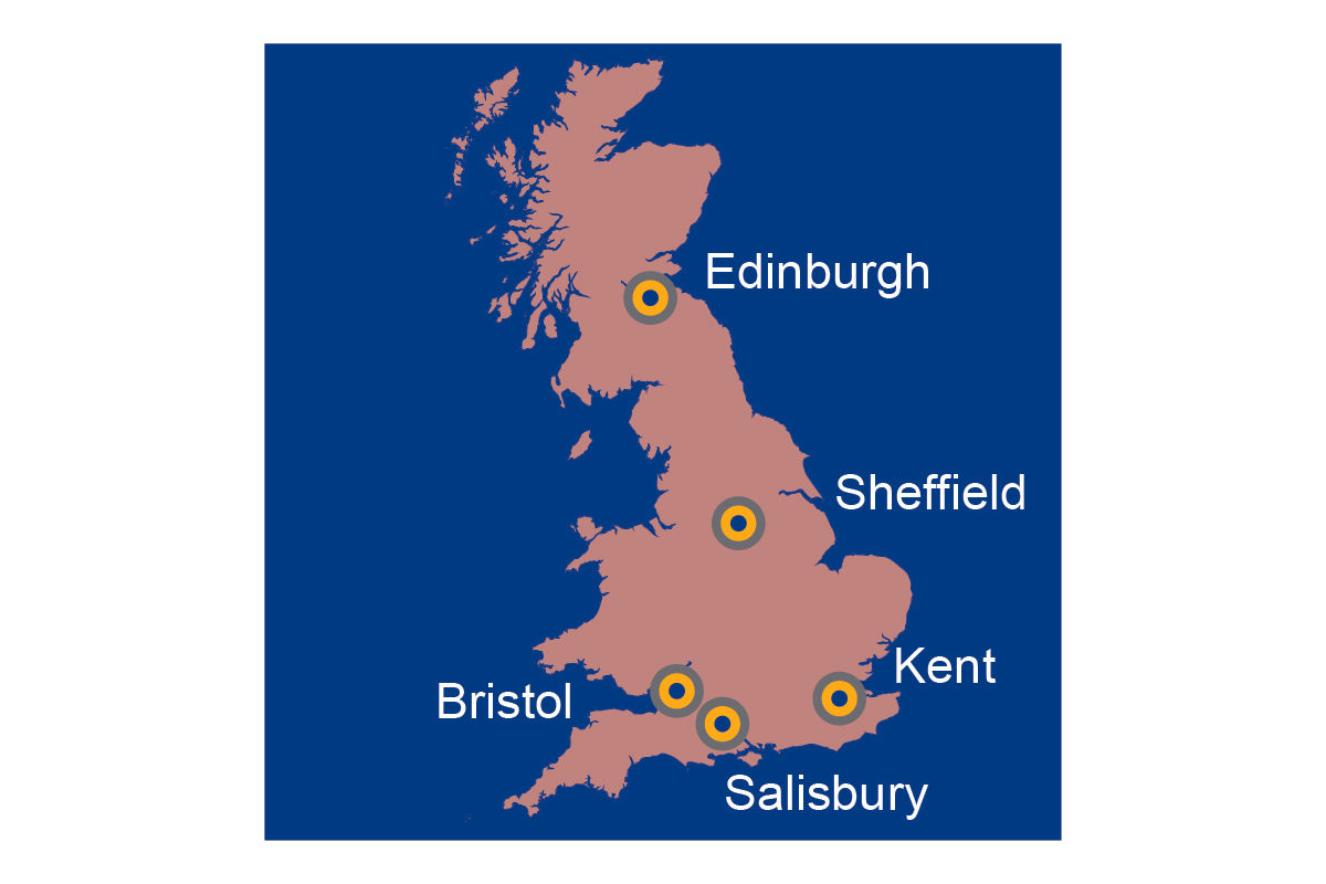 Map of Wessex Archaeology's UK offices 