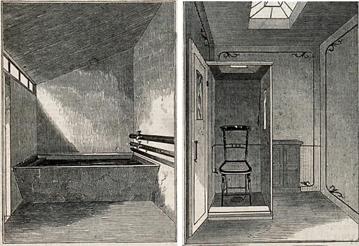 Examples of an 'inferior bath' (left) and a 'superior bath' (right) from engravings of St Pancras Baths and Washouse, featured in The Illustrated London News, 3 January 1846 (© Mary Evans Picture Library)