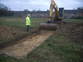 Land at Newton Road, a trench under excavation